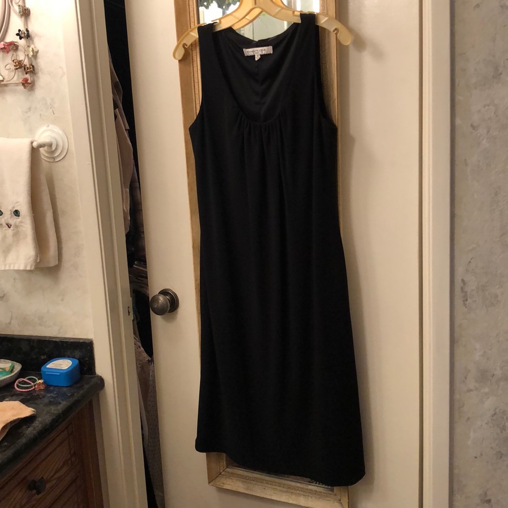 Evan Picone black stretch dress gathered round neckline sleeveless cocktail 💎LBD - Picture 4 of 7